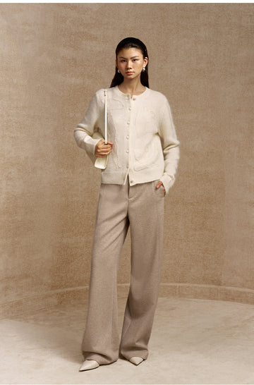 Qi Luo Xiang Floral Knit Cardigan in Ivory White - view 1