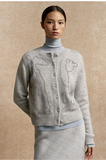 Qi Luo Xiang Floral Knit Cardigan in Light Dew Grey - view 4