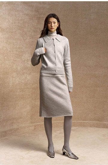 Qiuruixiang Rounded Collar Wool Cardigan in Light Heather Grey - view 2 - Light Heather Grey