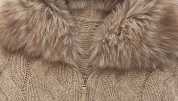 Yiguangnian Detachable Collar Wool Cardigan in Light Apricot Beige - Collar and zip detail