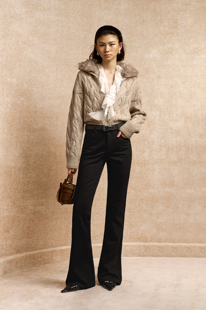 Yiguangnian Detachable Collar Wool Cardigan in Light Apricot Beige - view 1 - Light Apricot Beige