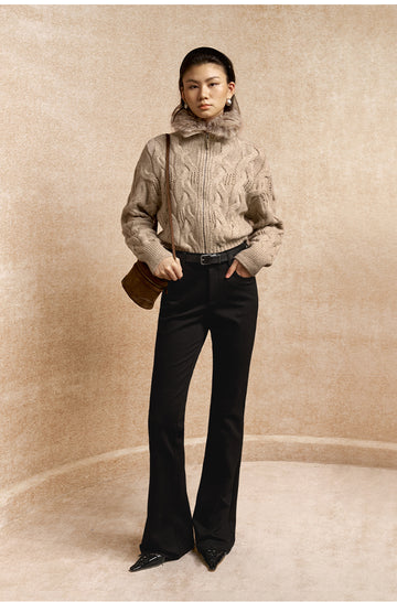 Yiguangnian Detachable Collar Wool Cardigan in Light Apricot Beige - view 2 - Light Apricot Beige