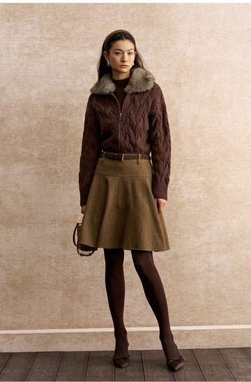 Yiguangnian Detachable Collar Wool Cardigan in Sandalwood Brown - view 1 - Sandalwood Brown