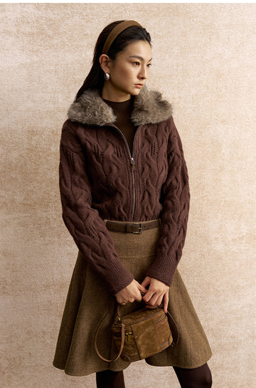 Yiguangnian Detachable Collar Wool Cardigan in Sandalwood Brown - view 2 - Sandalwood Brown
