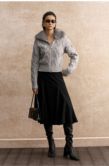 Yiguangnian Detachable Collar Wool Cardigan in Flecked Grey - view 1 - Flecked Grey