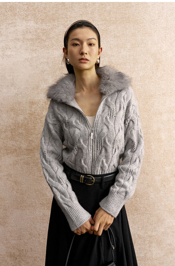 Yiguangnian Detachable Collar Wool Cardigan in Flecked Grey - view 2 - Flecked Grey