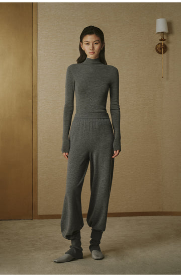 Santailing Wool Trousers with Leg Warmers in Stone Grey - view 2