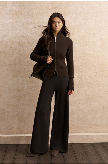 Santailing Wool Trousers with Leg Warmers in Sandalwood Brown - view 1