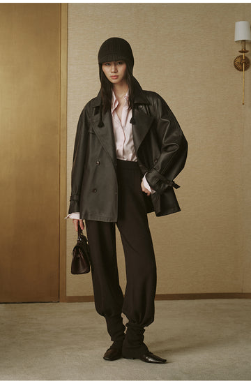 Santailing Wool Trousers with Leg Warmers in Sandalwood Brown - view 4