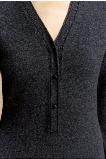 Qiezuoling V Neck Wool Knit Dress in Deep Smoke Grey - view 3