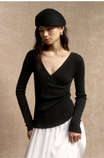 Yisimeng Wrap Knit Chiffon Maxi Dress in Black and White - view 3