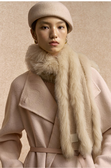 Buxu Fox Fur Wool Scarf in Raw Ecru - view 2