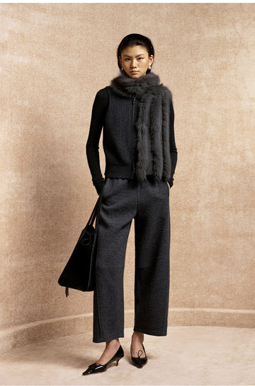 Buxu Fox Fur Wool Scarf in Misty Rain Grey - view 1
