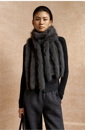 Buxu Fox Fur Wool Scarf in Misty Rain Grey - view 2