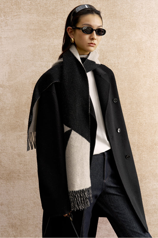 Meng Heng Geometric Wool Scarf - Cloud Ink Black