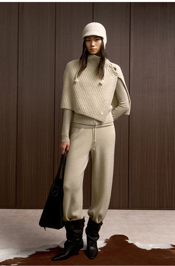 Baixuan Buttoned Rib Knit Cape in Jade White - view 1 - Jade White