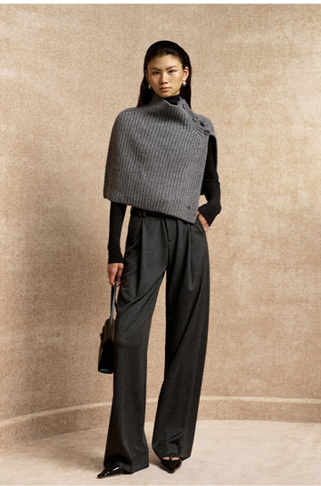 Baixuan Buttoned Rib Knit Cape in Stone Grey - view 1 - Stone Grey