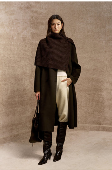 Baixuan Buttoned Rib Knit Cape in Sandalwood Brown - view 1 - Sandalwood Brown