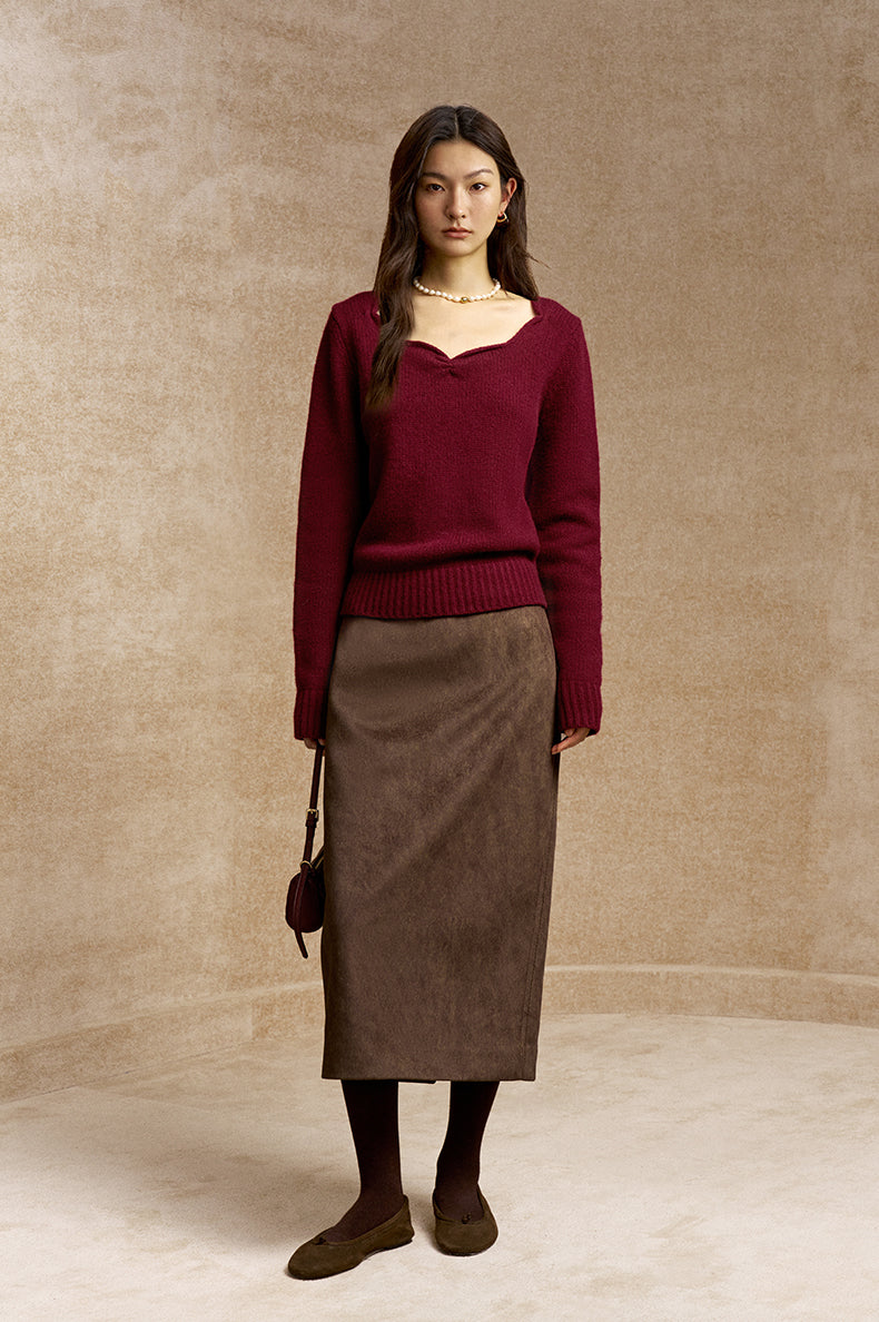 Nanlouling Sweetheart Wool Cashmere Sweater in Plum Blossom Red - view 1