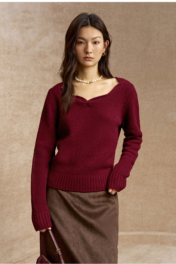 Nanlouling Sweetheart Wool Cashmere Sweater in Plum Blossom Red - view 2