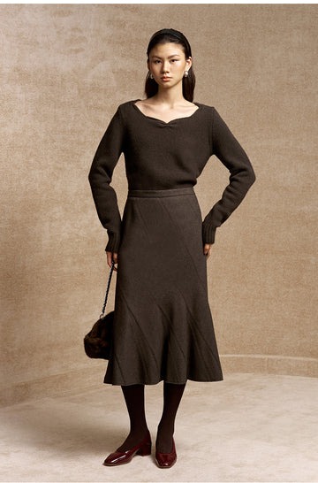 Nanlouling Sweetheart Wool Cashmere Sweater in Olive Brown - view 1