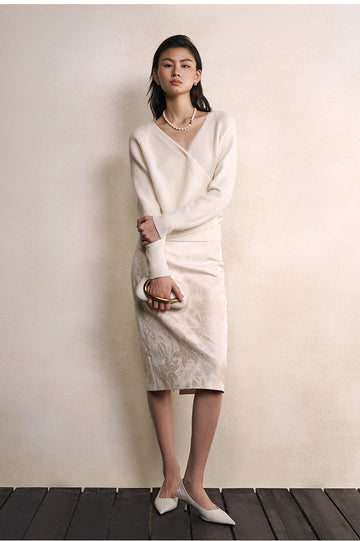 Ning Yue Dan Wrap Neck Sweater in Ivory White - view 1