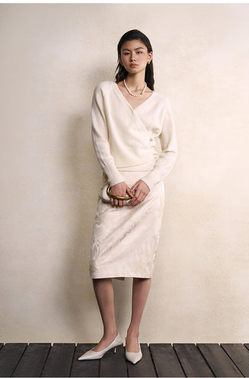 Ning Yue Dan Wrap Neck Sweater in Ivory White - view 2