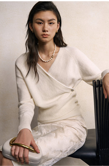Ning Yue Dan Wrap Neck Sweater in Ivory White - view 4