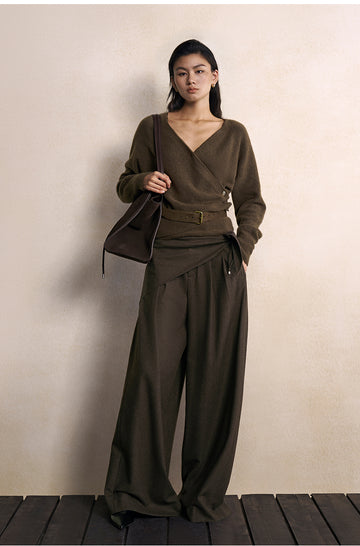 Ning Yue Dan Wrap Neck Sweater in Sage Green - view 2
