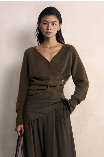 Ning Yue Dan Wrap Neck Sweater in Sage Green - view 3