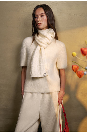 Shengshengling Alpaca Blend Short Sleeve Knit in Ivory White - view 2