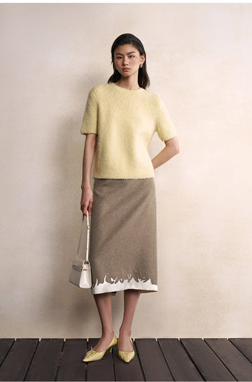 Shengshengling Alpaca Blend Short Sleeve Knit in Pale Pear Yellow - view 1