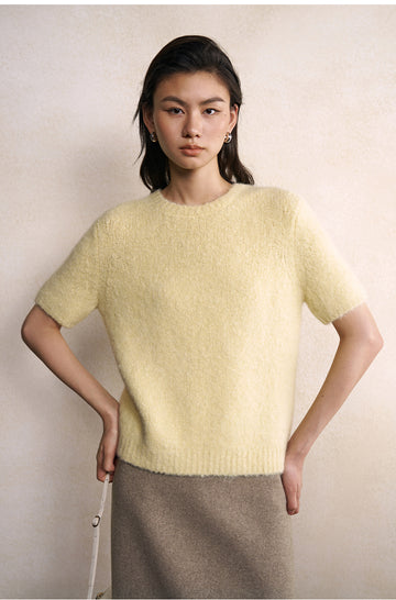 Shengshengling Alpaca Blend Short Sleeve Knit in Pale Pear Yellow - view 2