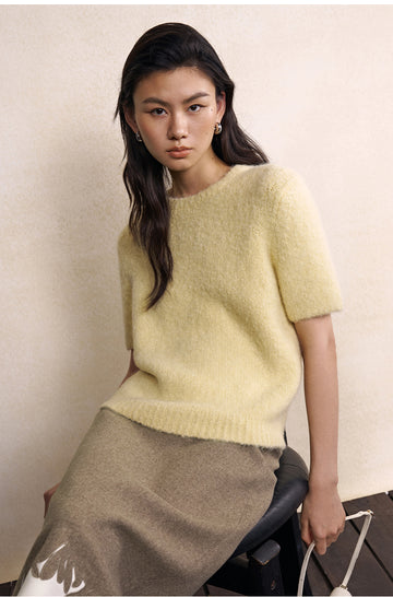Shengshengling Alpaca Blend Short Sleeve Knit in Pale Pear Yellow - view 3