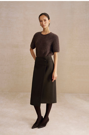 Shengshengling Alpaca Blend Short Sleeve Knit in Ebony Brown - view 1