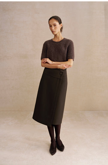 Shengshengling Alpaca Blend Short Sleeve Knit in Ebony Brown - view 2