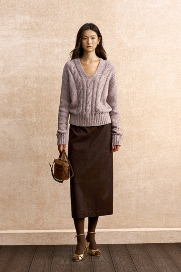 Dao Yin Qu Cable Knit Sweater in Cloud Grey Pink - view 1