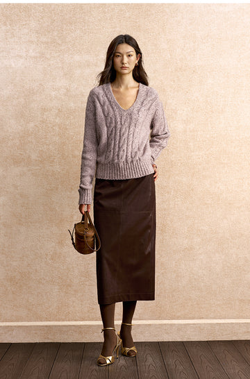 Dao Yin Qu Cable Knit Sweater in Cloud Grey Pink - view 2