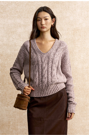 Dao Yin Qu Cable Knit Sweater in Cloud Grey Pink - view 3
