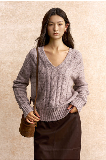 Dao Yin Qu Cable Knit Sweater in Cloud Grey Pink - view 4