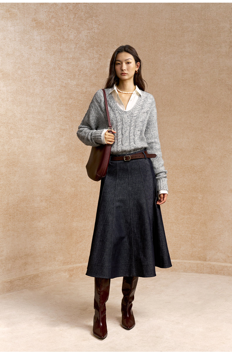 Dao Yin Qu Cable Knit Sweater in Pine Smoke Grey - view 1
