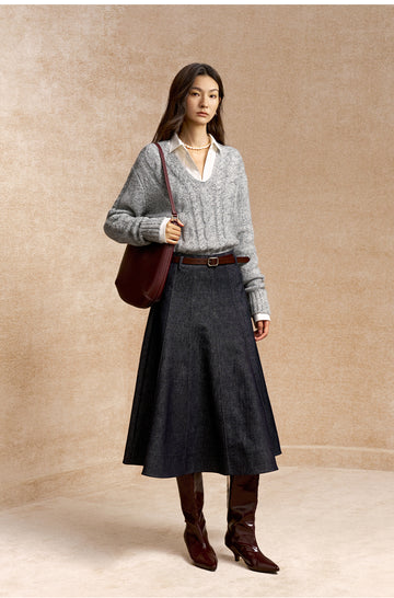 Dao Yin Qu Cable Knit Sweater in Pine Smoke Grey - view 2