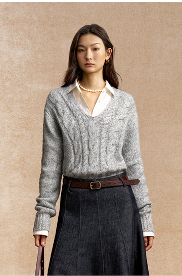 Dao Yin Qu Cable Knit Sweater in Pine Smoke Grey - view 3