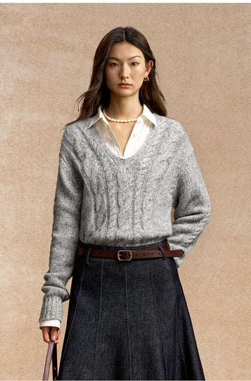 Dao Yin Qu Cable Knit Sweater in Pine Smoke Grey - view 4