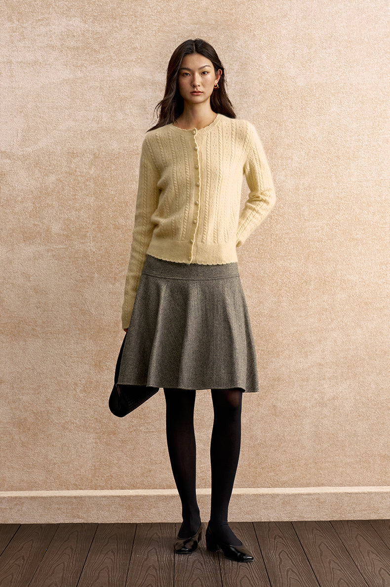 Yueshang Openwork Mohair-Blend Knit Cardigan in Mulberry Yellow - view 1