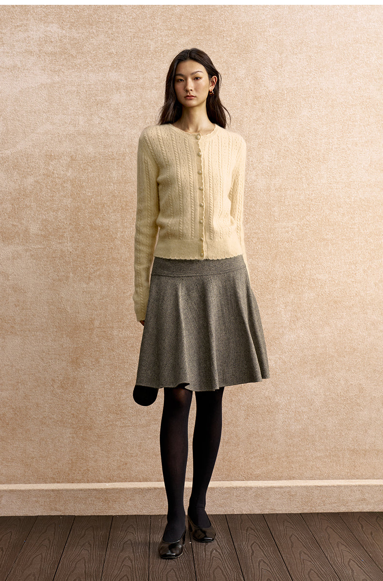 Yueshang Openwork Mohair-Blend Knit Cardigan in Mulberry Yellow - view 2