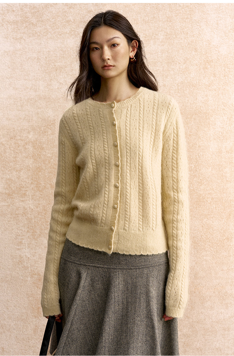 Yueshang Openwork Mohair-Blend Knit Cardigan in Mulberry Yellow - view 3