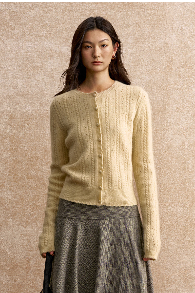 Yueshang Openwork Mohair-Blend Knit Cardigan in Mulberry Yellow - view 4