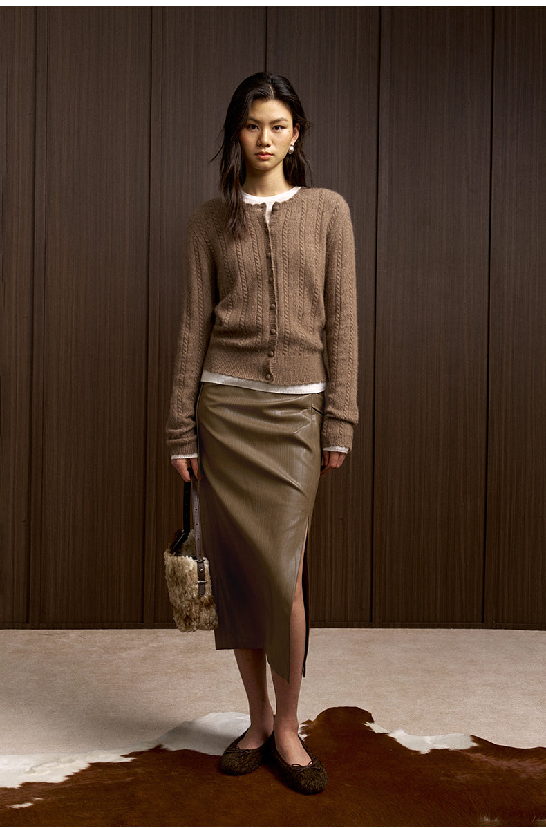 Yueshang Openwork Mohair-Blend Knit Cardigan in Light Tea Camel - view 1