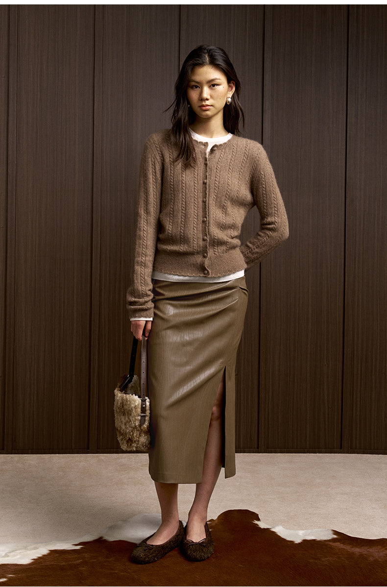 Yueshang Openwork Mohair-Blend Knit Cardigan in Light Tea Camel - view 2